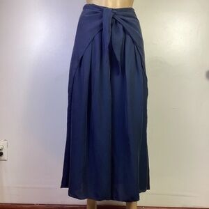 Milly Cropped Navy Blue‎ Silk Blend Wide Leg Culotte Pants Sarong Tie Waist 4